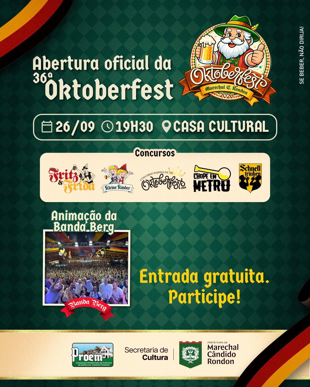 36ª Oktoberfest de Marechal Cândido Rondon terá abertura oficial no dia 26 de setembro