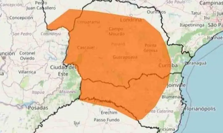 Inmet emite alerta de tempestade com ventos de até 100 km/h e granizo no Paraná